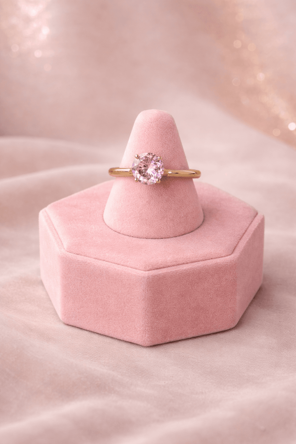 Anel solitário pedra rosa - premium